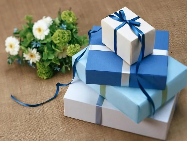 Wedding gift registry items arranged for the couple